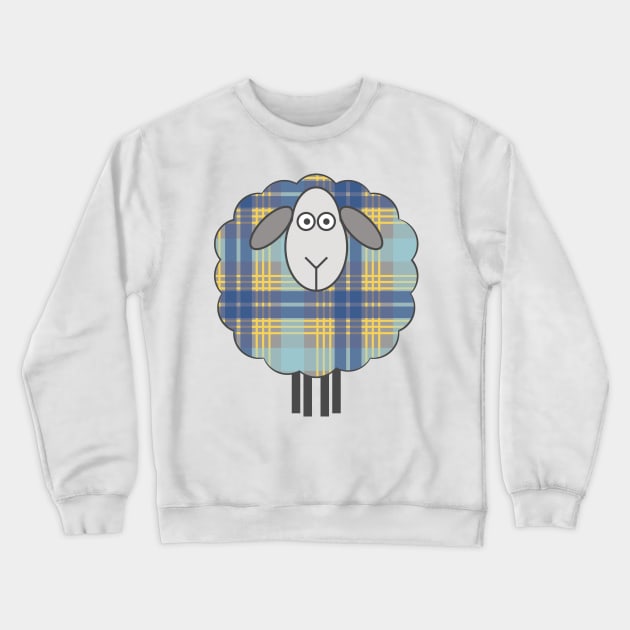 Scottish Blue and Yellow Tartan Patterned Sheep Crewneck Sweatshirt by MacPean